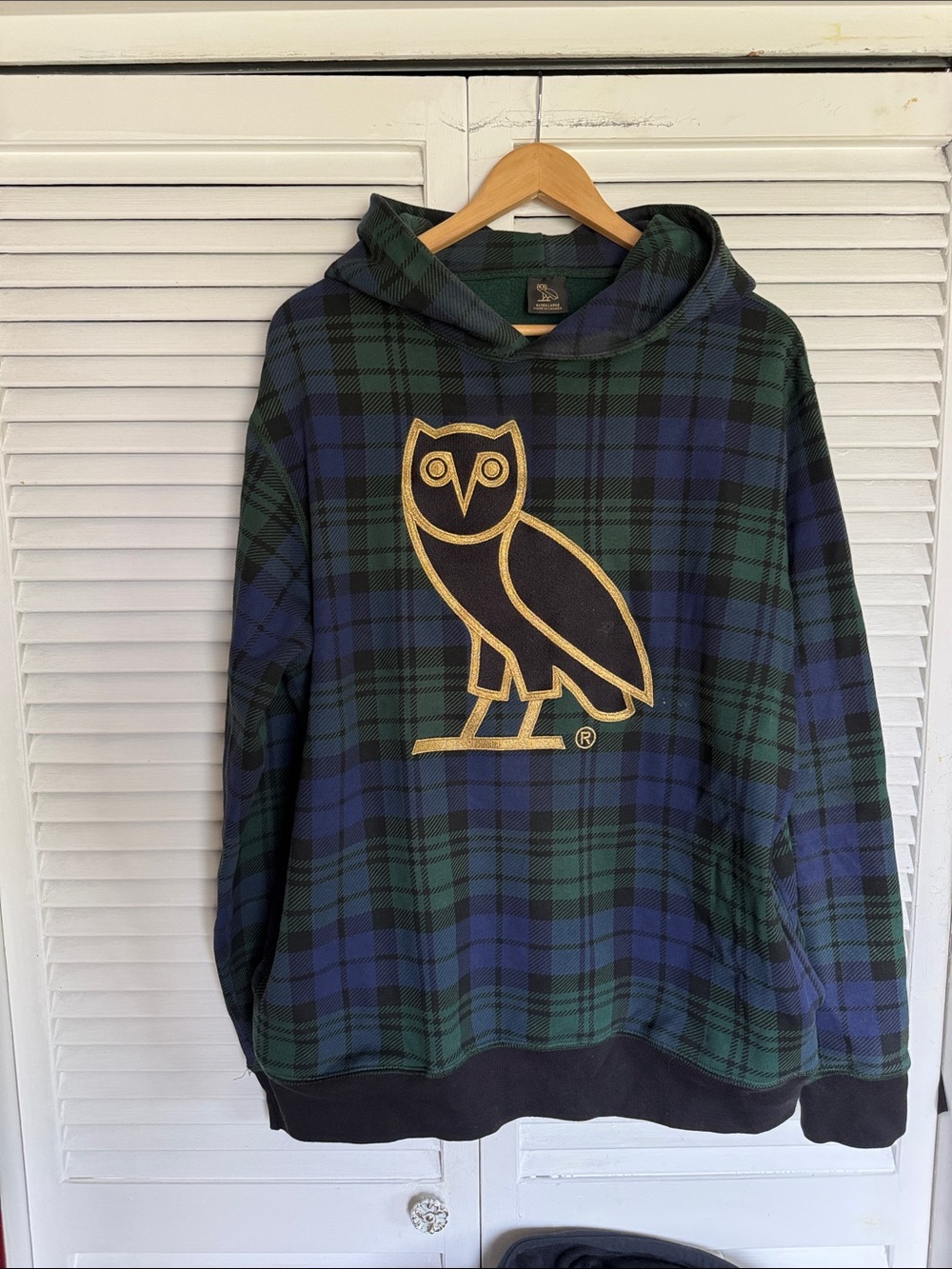 OVO Plaid Crewneck Sweater with Gold Owl Logo - Green & Blue